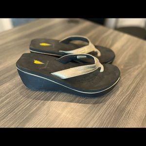 Silver wedge flip flops by Volatile